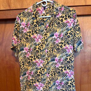 H&M Yellow Floral Leopard Print Hawaiian Shirt